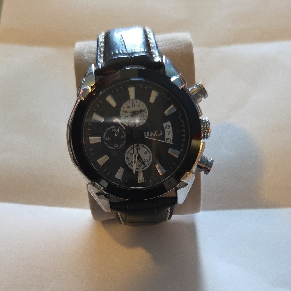 Silver and Black Chronograph Watch